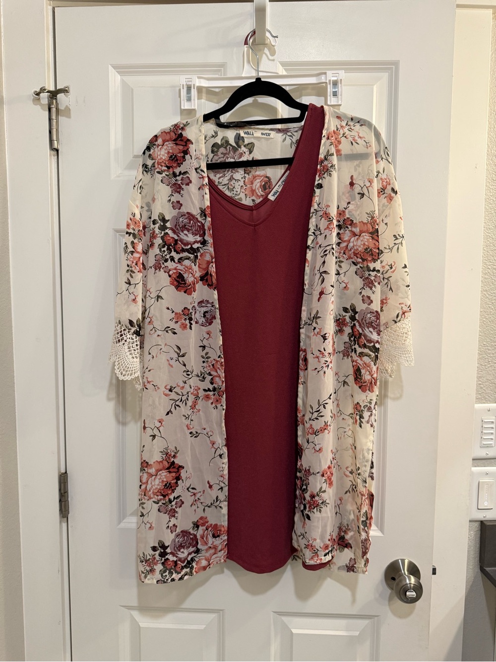 Wallflower Floral Sheer Kimono with Burgundy Tank